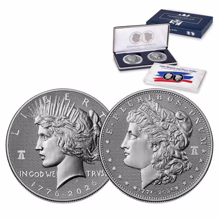 Morgan and Peace Diamond Field silver dollar pair in their presentation