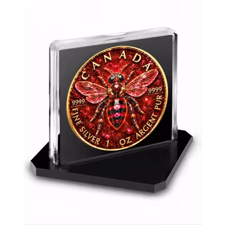 Ruby Bee silver design displayed in a square capsule