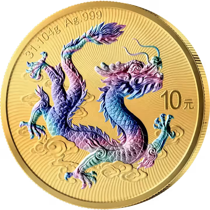 Golden dragon silver coin with holographic collector finish