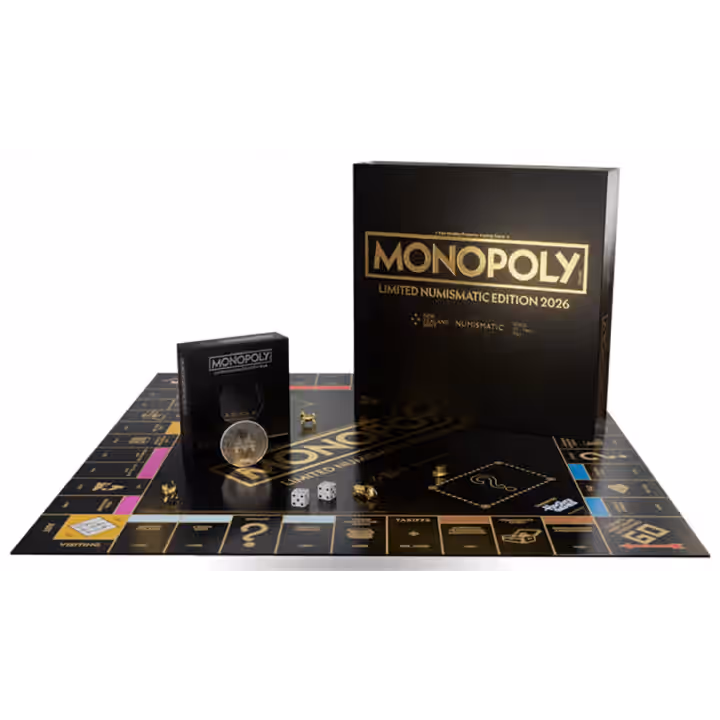 Monopoly coin and board set with its display box