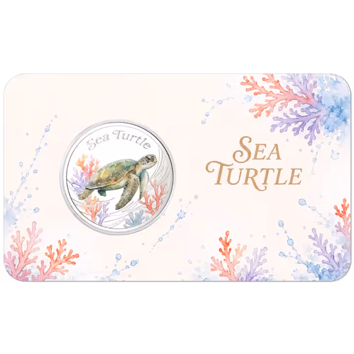 Water Color Sea Turtle coin in its matching coral-themed card